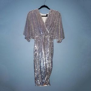 Club L Kimono Sleeve Silver Sequin Dress UK 8 US 4